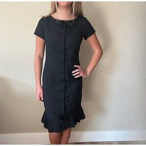 1950s Vintage Sexy Librarian Black Pencil Dress w/ Pleated Bottom Betty Barclay